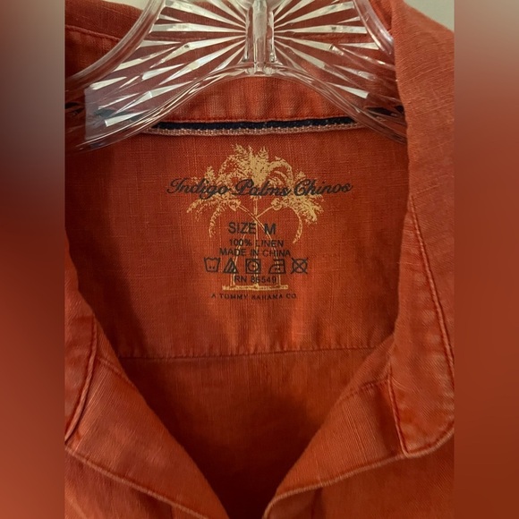 Indigo Palms Chinos Women's Orange Long Sleeve Linen Button Down Top; Size M - Picture 3 of 7